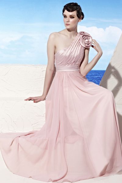 Cod.: 58020 - Vestido de Festa Ombro Só em Cetim e Chiffon